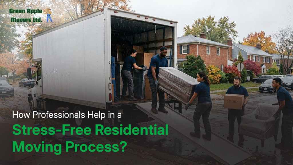 Professional movers loading furniture into a truck for stress-free residential move.