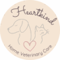 A circular logo showing the outline of a dog and cat in gray with a pink heart below and the words Heartkind on top and Home Veterinary Care at the bottom