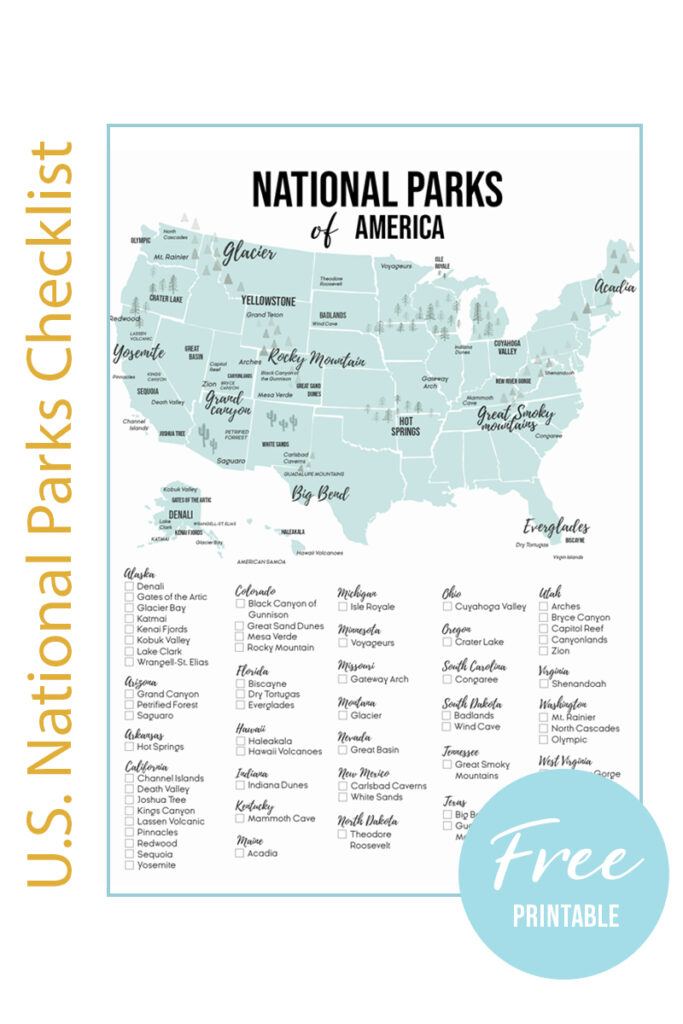 2025 U.S. National Park list by State (Free Printable Map & Checklist) national parks checklist