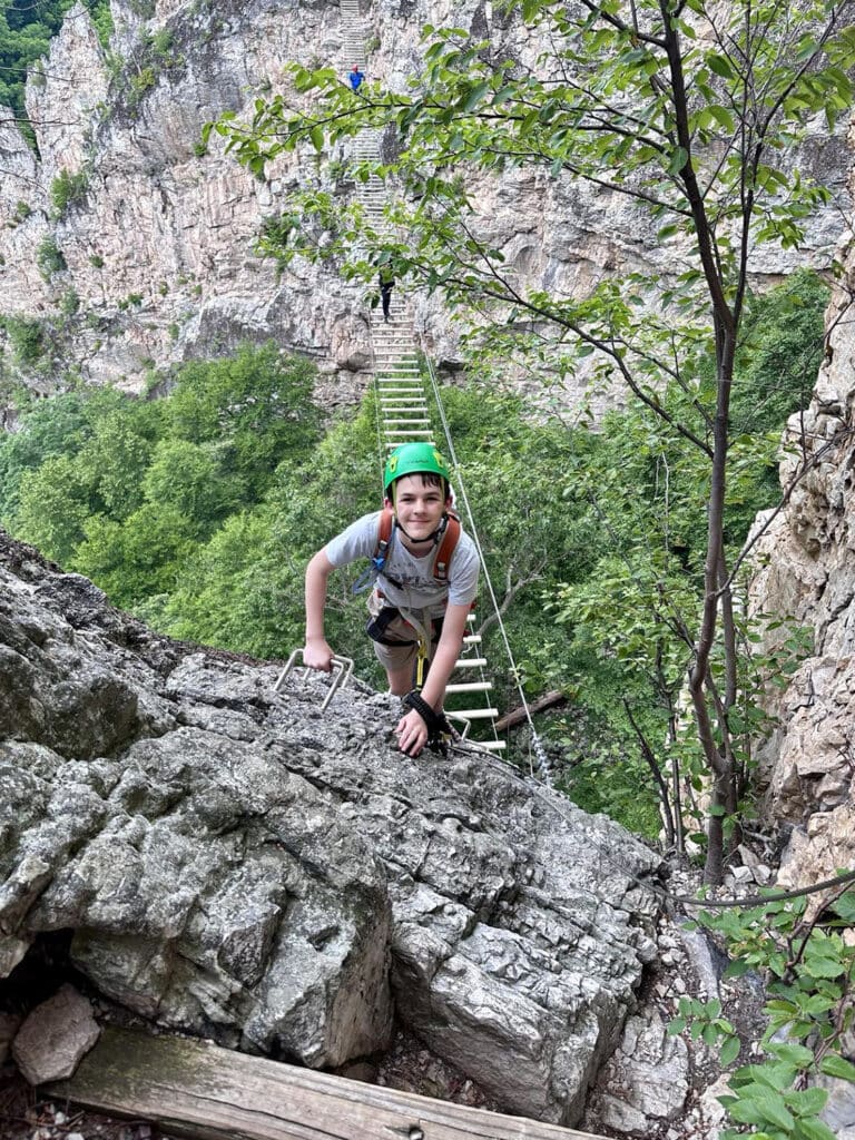 Teen just finished crossing the 200 ft. suspension bridge at NRocks Via Ferrata
