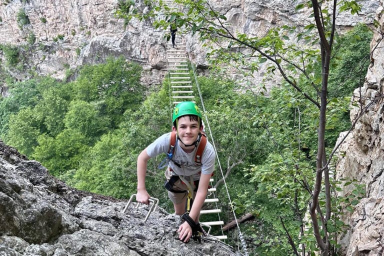 Teen just crossed the suspension bridge at NRocks Via Ferrata