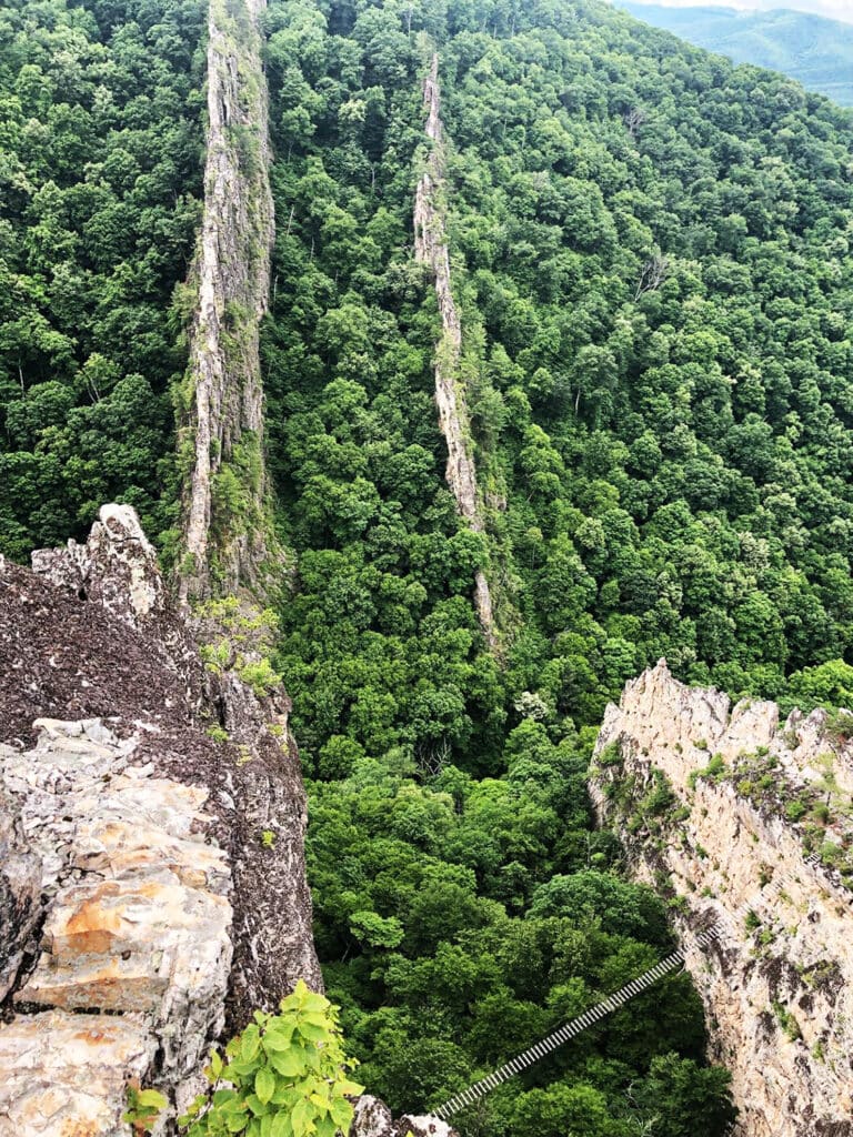 View of the Via Ferrata from the top of the optional climb