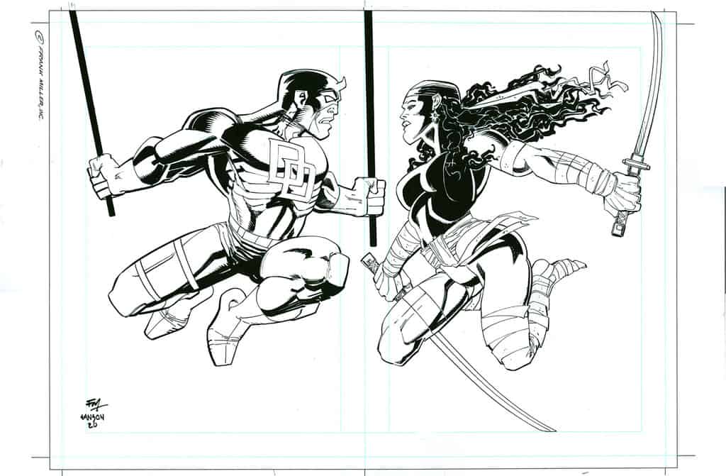 Dynamic comic book illustration of a hero and heroine in combat, perfect for superhero art and comics enthusiasts.