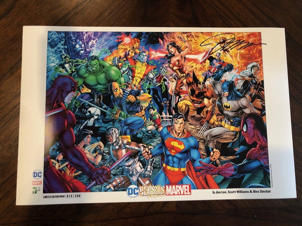 Autographed DC and Marvel superheroes poster for hero charity initiative.