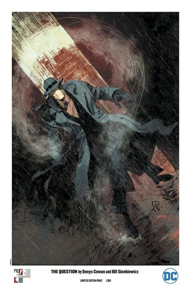 Street art of a detective with a hat in a rainy city scene, promoting hero recovery and veteran support.