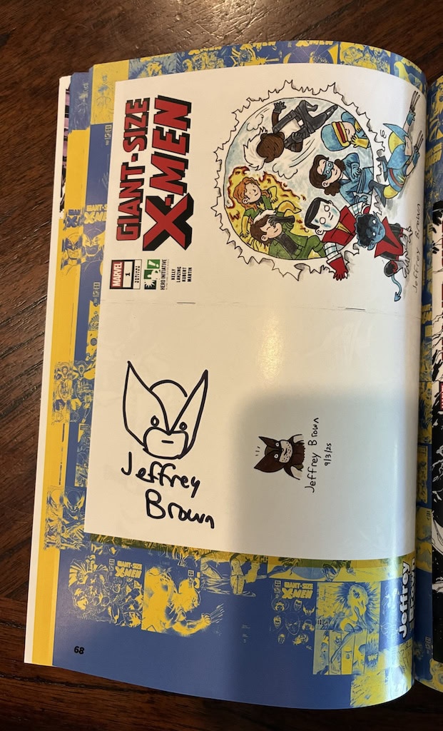 Comic book page featuring X-Men and artist Jeffrey Brown's signature.