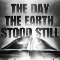 The day the earth stood still inspirational quote in black and white with minimalist design and bold typography.