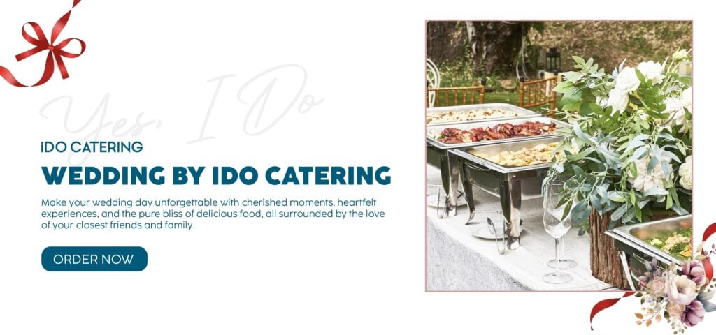White decorative wedding buffet banner by iDo Catering 1