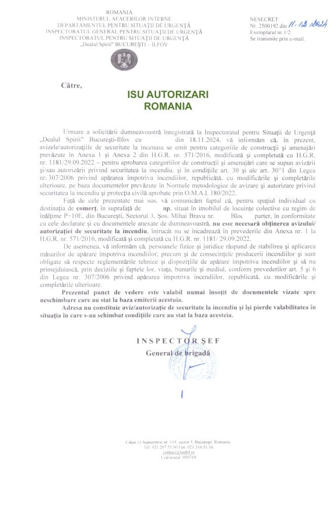 Solicitare Punct Vedere Isu Autorizări România