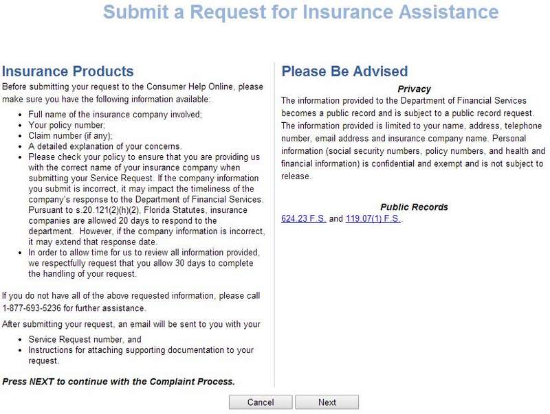 Submit a request for insurance assistance