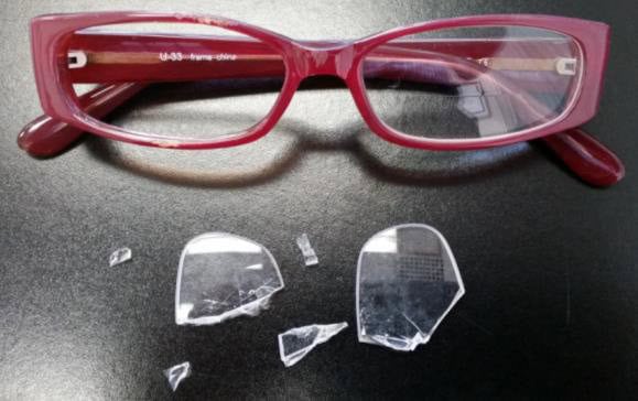guest's glasses broke when she fell.