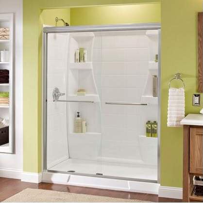 Hotel bathroom with glass shower