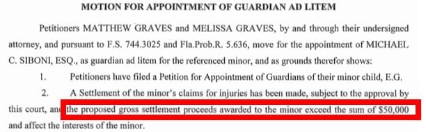 over 50K settlement - motion appoint guardian ad litem