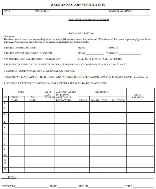 wage and salary verification form snippet