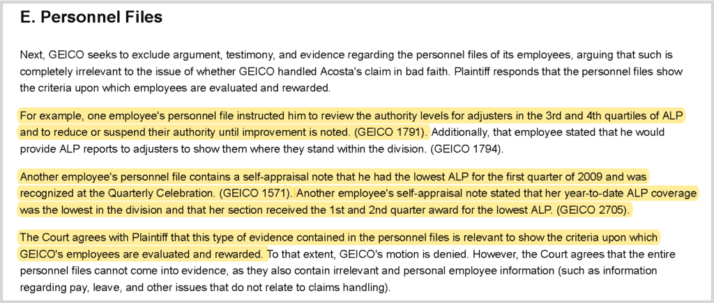 order saying GEICO employee self-appraisal's are relevant - Hines v. GEICO INDEMNITY COMPANY, MD Florida 2016