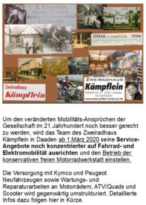 Alte und neue Fahrräder, Motorräder und Werkstatt im Zweiradhaus Kämpflein.