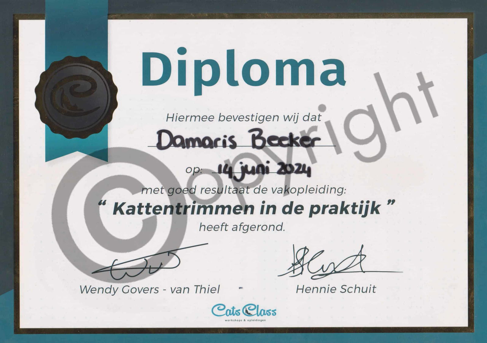 Diploma Kattentrimmen Damaris Beeker