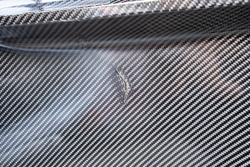 Close-up of carbon fiber surface on Porsche 911 GT3 Cup.