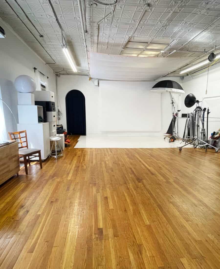 Open Manhattan photo studio rental space with hardwood floors and large shooting area