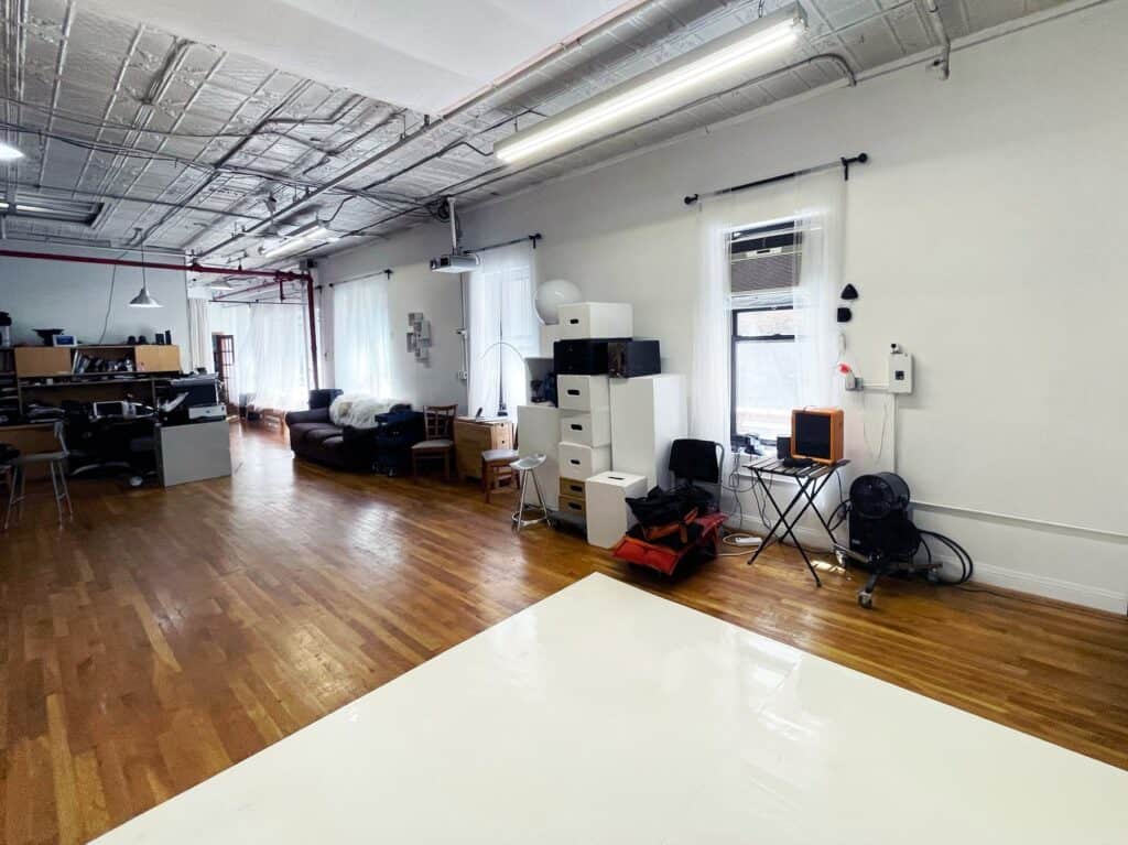 Photo studio seamless backdrop area for portraits, product photography, and editorials