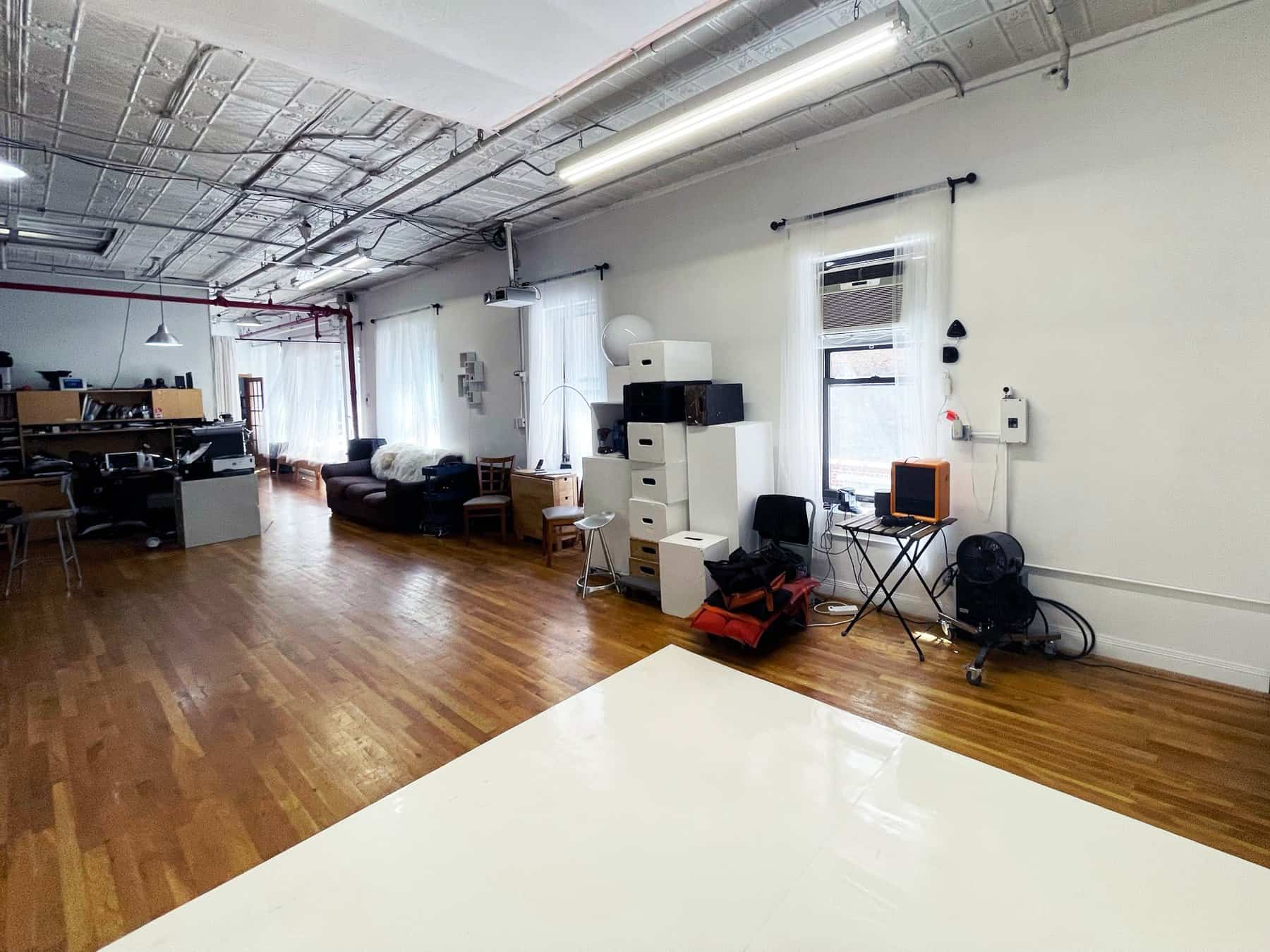 Photo studio seamless backdrop area for portraits, product photography, and editorials