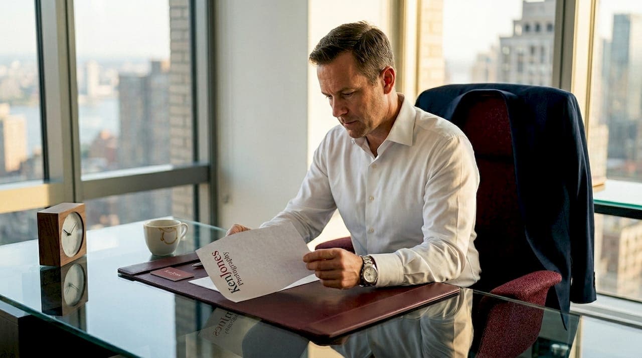 Executive reviewing wardrobe checklist in office