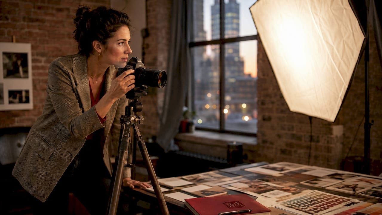 Creative director reviewing ad photography shoot