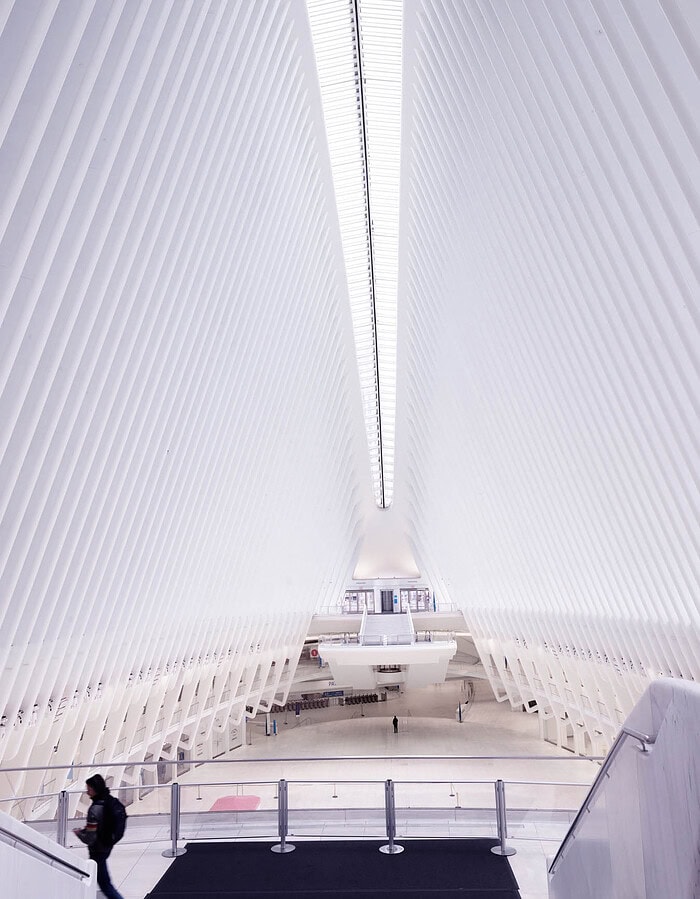 Interior of the Oculus transportation hub near the Lower Manhattan photo studio rental location