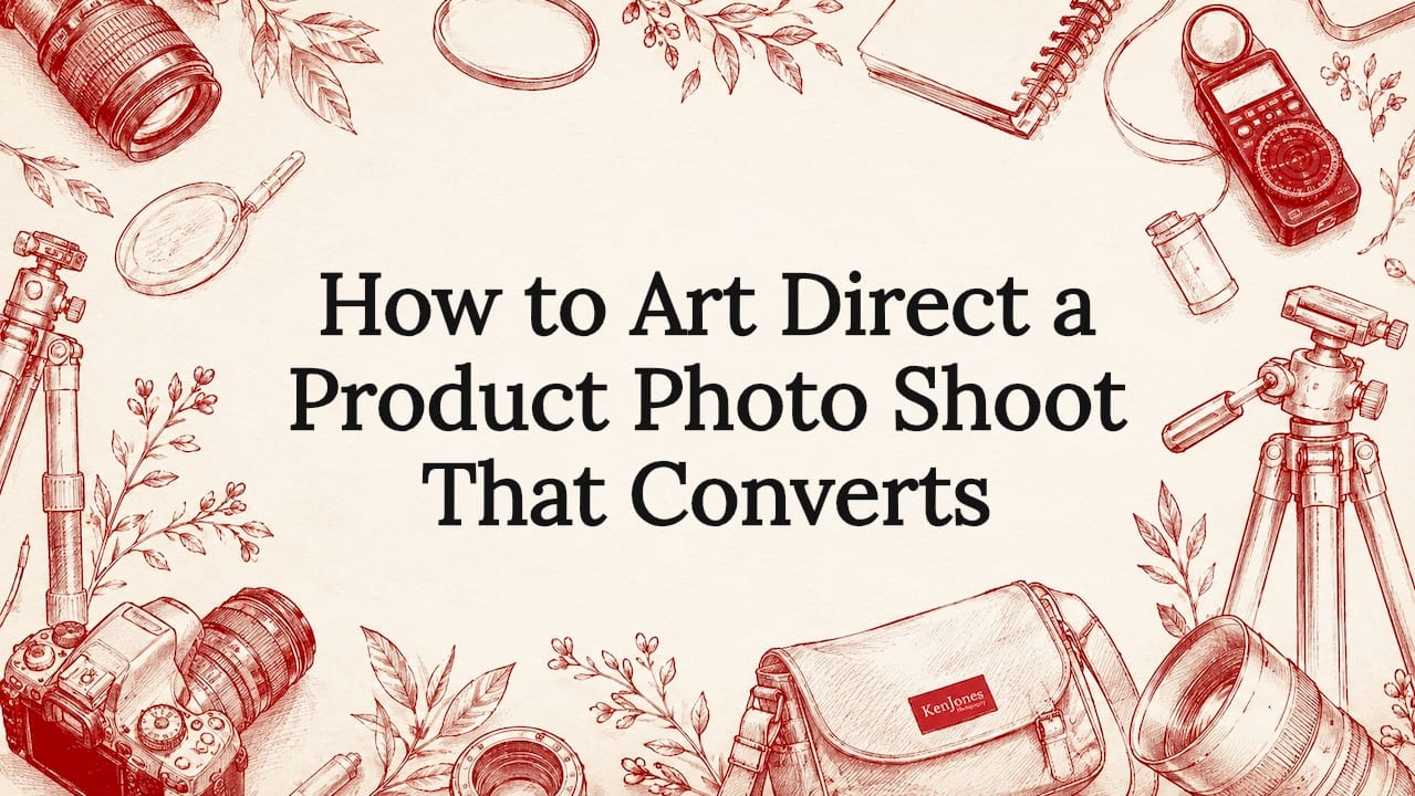 Decorative title card border with photography tools and botanicals