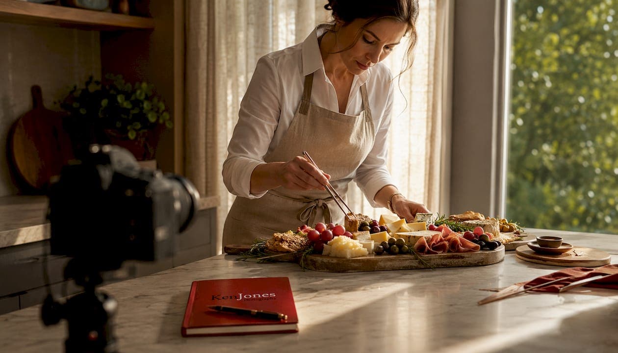 Food stylist preparing gourmet dish in NYC photo studio