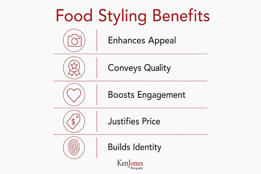 Infographic showing key benefits of food styling in advertising