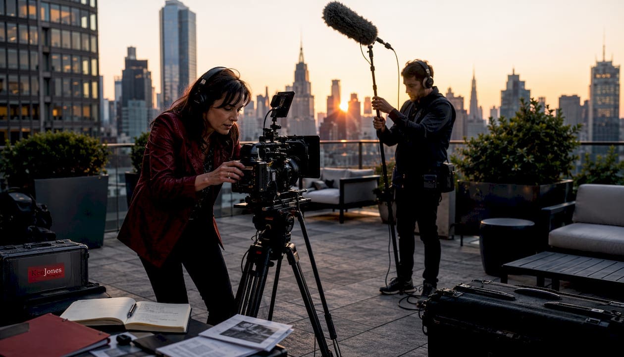 Video production team preparing shoot in NYC office