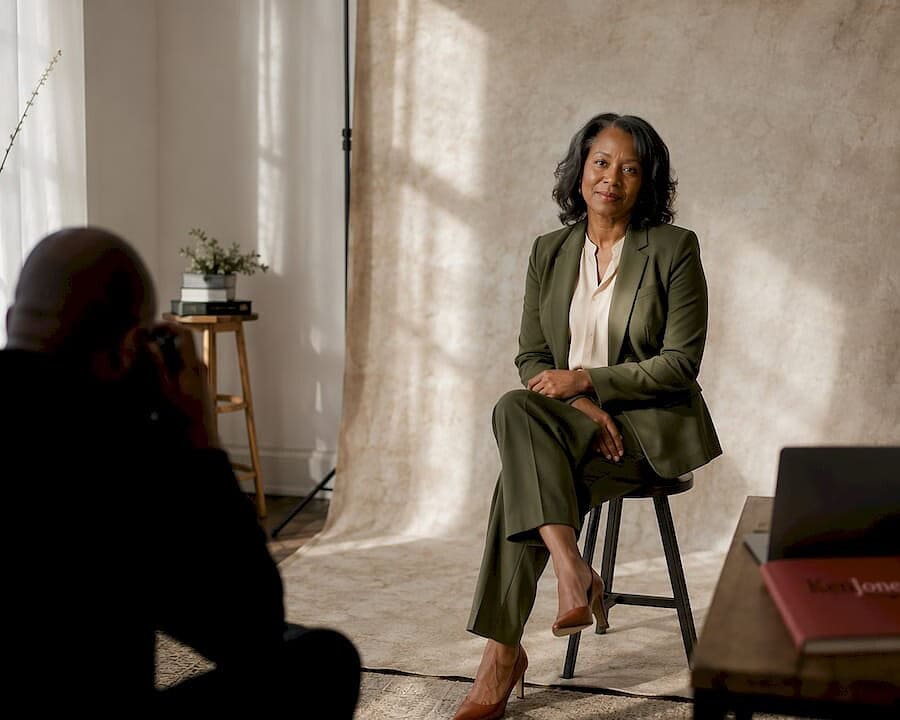 African American woman posing in professional photo studio