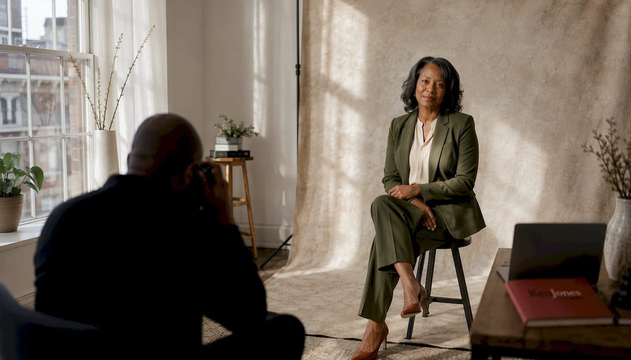 African American woman posing in professional photo studio