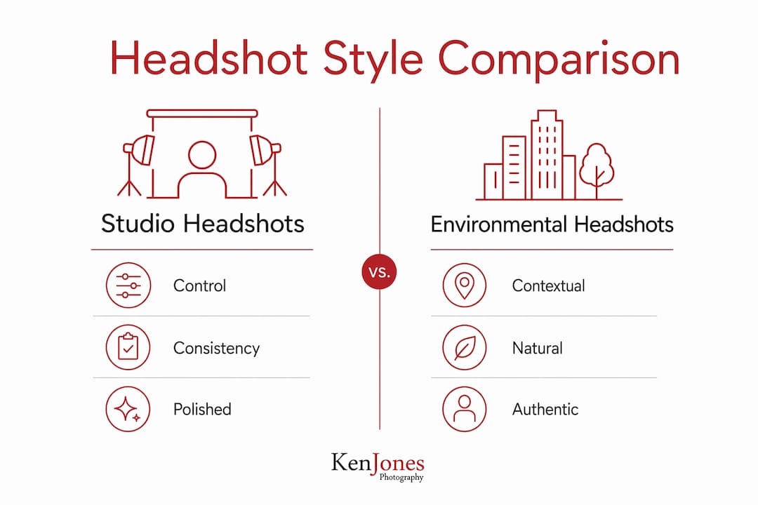 Infographic comparing studio vs environmental headshots