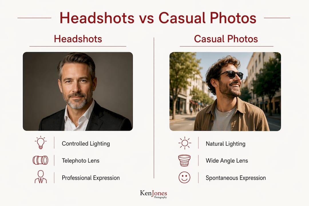 Infographic comparing professional headshots and casual photos