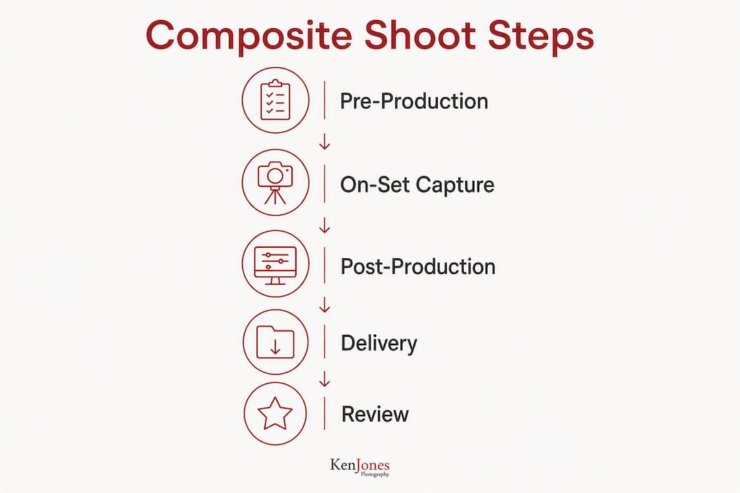 Infographic illustrating key stages in composite photography
