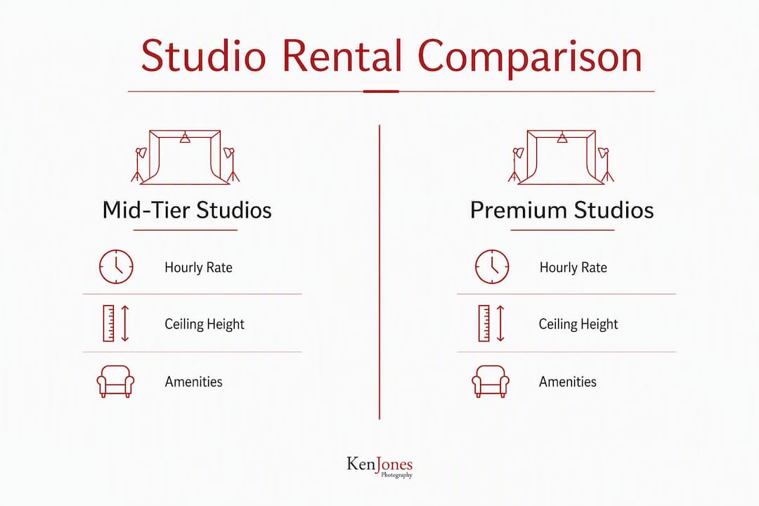 Infographic comparing mid-tier vs premium Manhattan studios