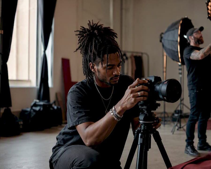 Music artist preparing a portrait shoot in studio