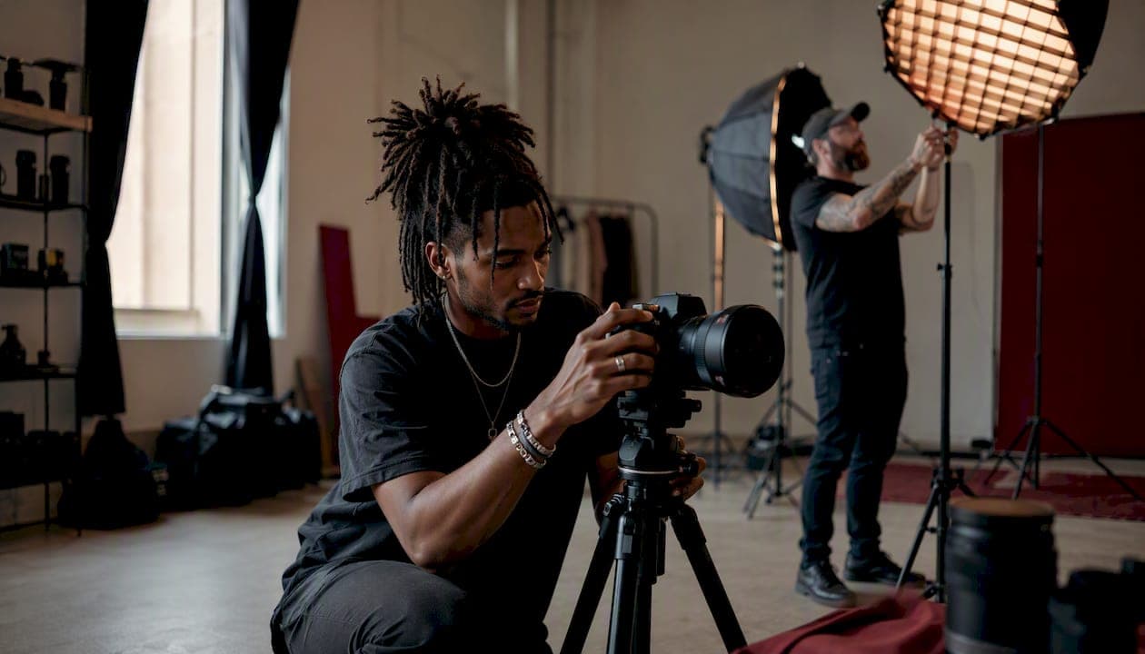 Music artist preparing a portrait shoot in studio