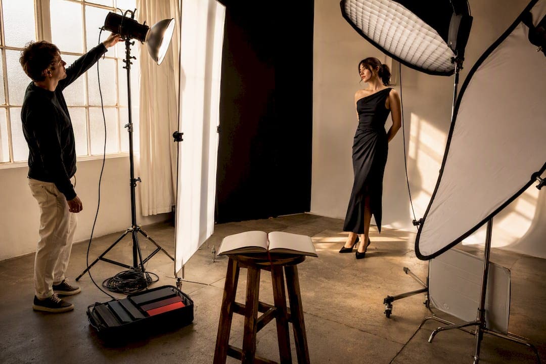 Editorial portrait lighting setup in studio