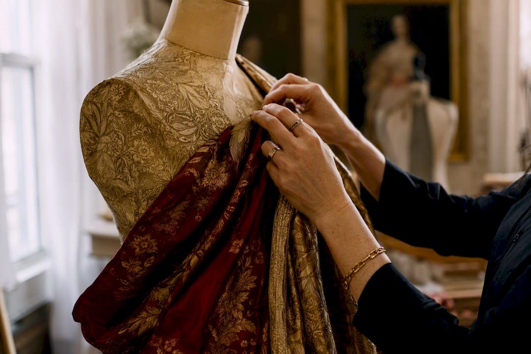 Close-up fabric detail in fashion studio