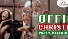 Confetti celebration at office Christmas party with KK Catering festive food and drinks in London.