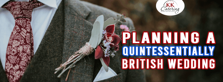 Elegant wedding boutonniere on groom's suit, perfect for British wedding catering.