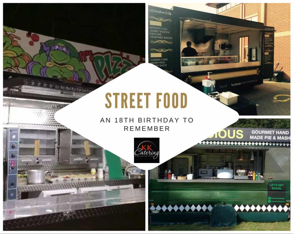 Delicious street food stall with a variety of gourmet baked pies, salads, and fast food options in a vibrant outdoor setting.