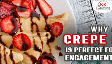 Delicious crepe bar with fresh strawberries and chocolate drizzle for engagement parties.