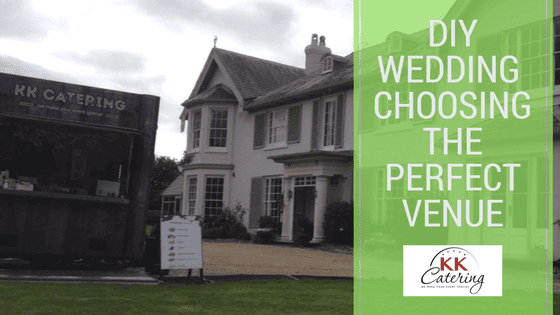 Outdoor catering setup at a wedding venue with KK Catering mobile unit.