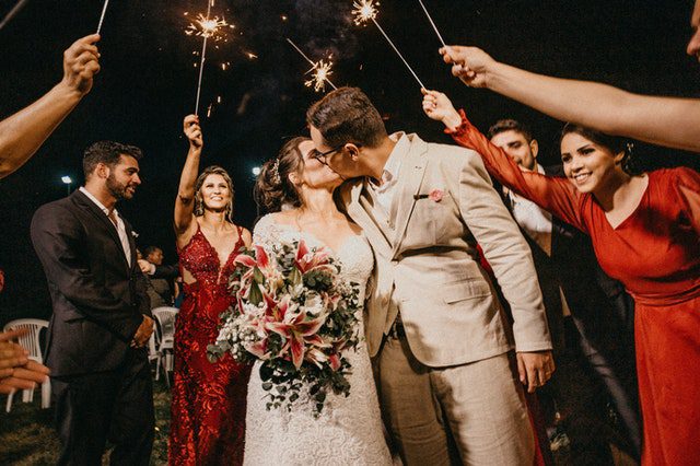 Sparkler send-off at a wedding celebration with KK Catering services in the UK.