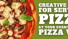 Freshly prepared pizza with mushrooms, cheese, and basil toppings by KK Catering.