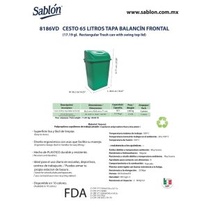 Bote de basura grande de 65 litros
